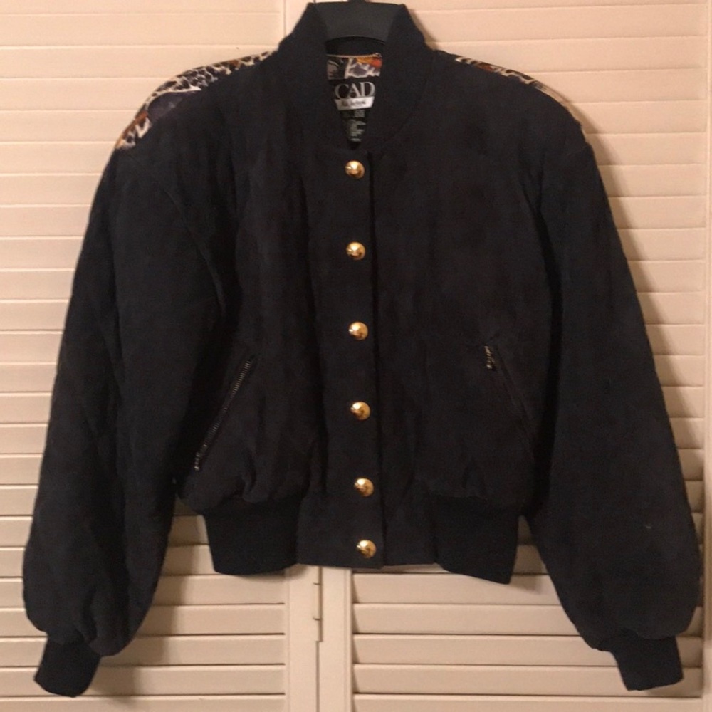 Escada Margaretha Ley Leather & Silk Bomber Jacket - Picture 4 of 8